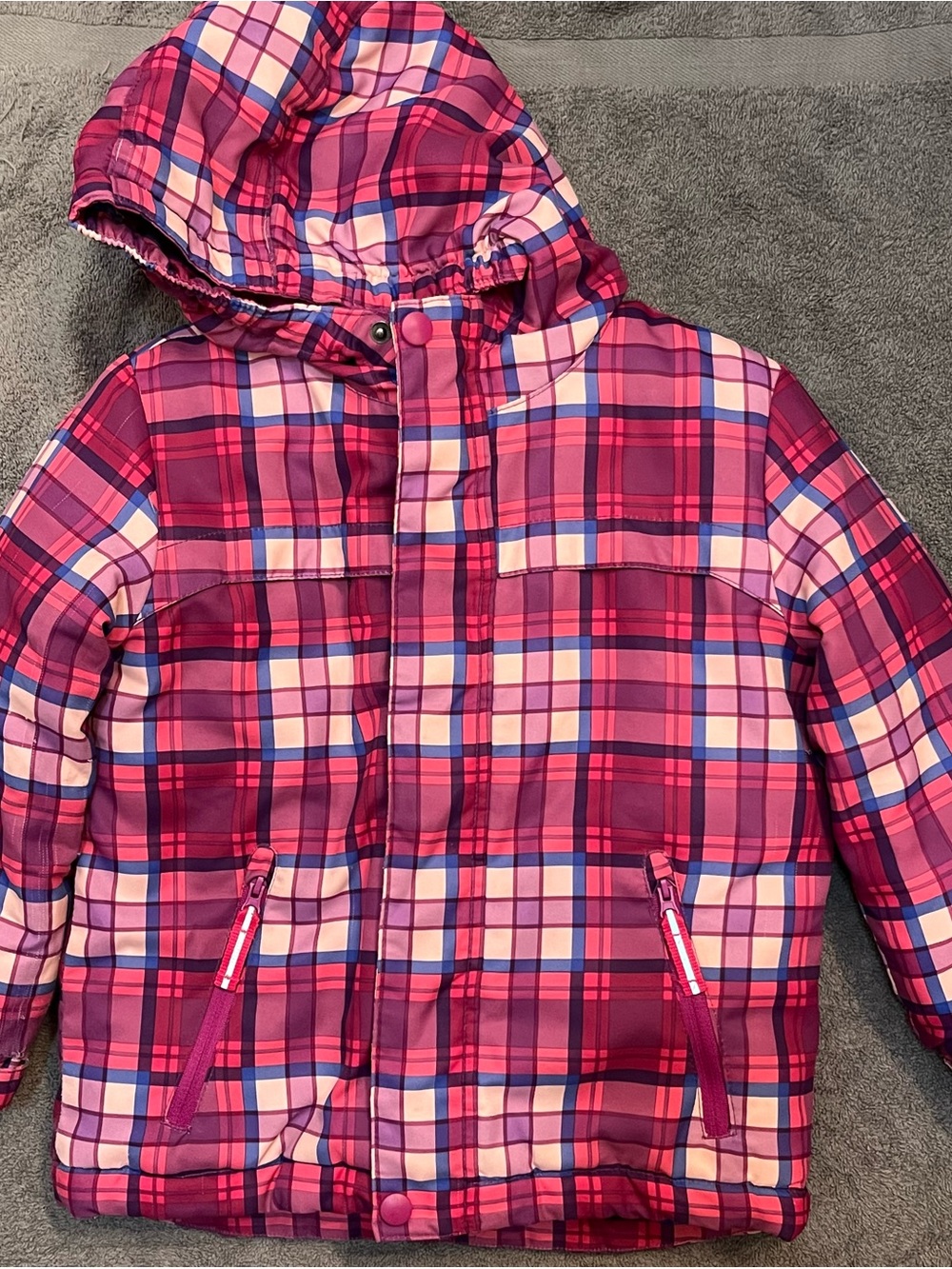 Cat & Jack Girls Plaid Puffer Jacket Pink & Purple Size 4T
